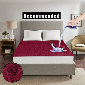 Jointless Recommended Premium & Export Quality Terry Cotton 100% Waterproof Fitted Style Mattress Protector- Colour Red