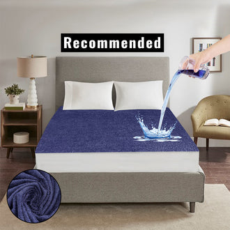 Jointless Recommended Premium & Export Quality Terry Cotton 100% Waterproof Fitted Style Mattress Protector- Colour Blue